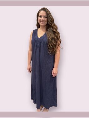 Ann Harvey Navy Blue Linen Maxi Dress
